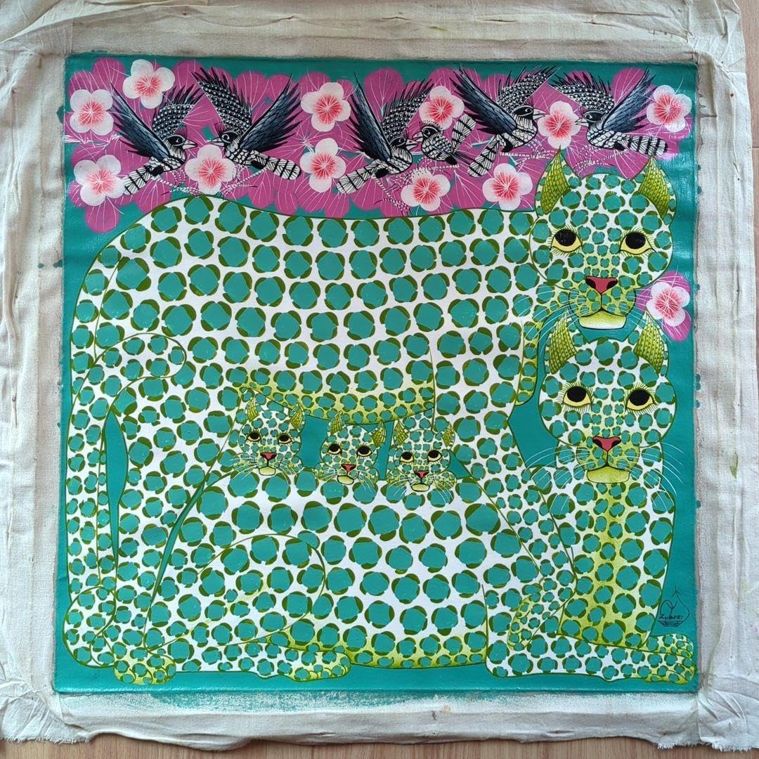 『 Green Leopard fam 』by Zuberi 60*60cm Green Leopard fam 』by Zuberi 60*60cm